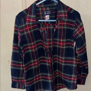 The Children's Place Navy and Red Plaid Button Down Shirt, Size 5T